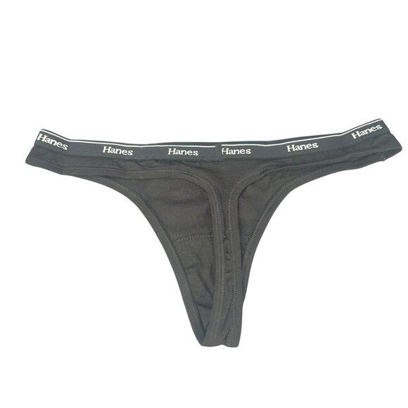 Hanes Womens Size Small 5 Panty Thong Cotton Stretch Black New Without Tags - Picture 2 of 6